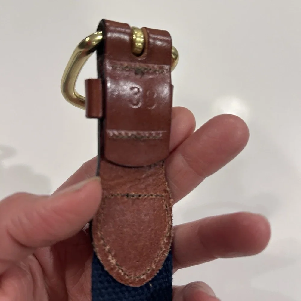 Leather Man LTD Belt Sword Fish Size 38 Blue Hand Made Essex CT Webbed Brass